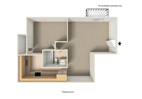 Floor plan for 1 bed, 1 bath, 850 sqft